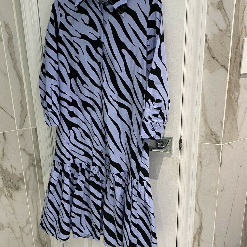 Zara Zebra Print Tier Dress, Blue Size Medium